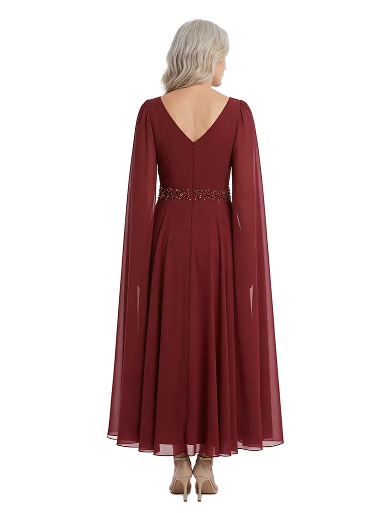 ChicSew V-Neck Cape Sleeve Beaded Detail Tea Length Chiffon Formal Mother Of The Bride Groom Dresses sold by ChicSew product image thumbnail 3