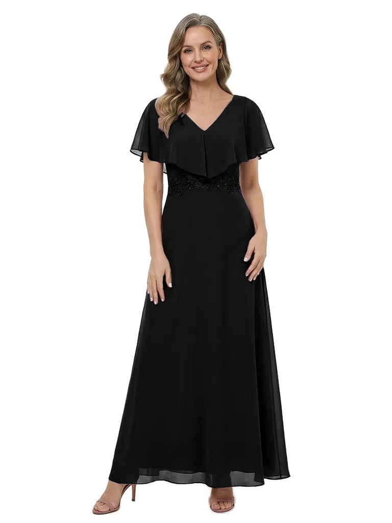 ChicSew Pretty Short Sleeves V-Neck Chiffon Ankle-length Mother Of The Bride Dresses sold by ChicSew product image thumbnail 4