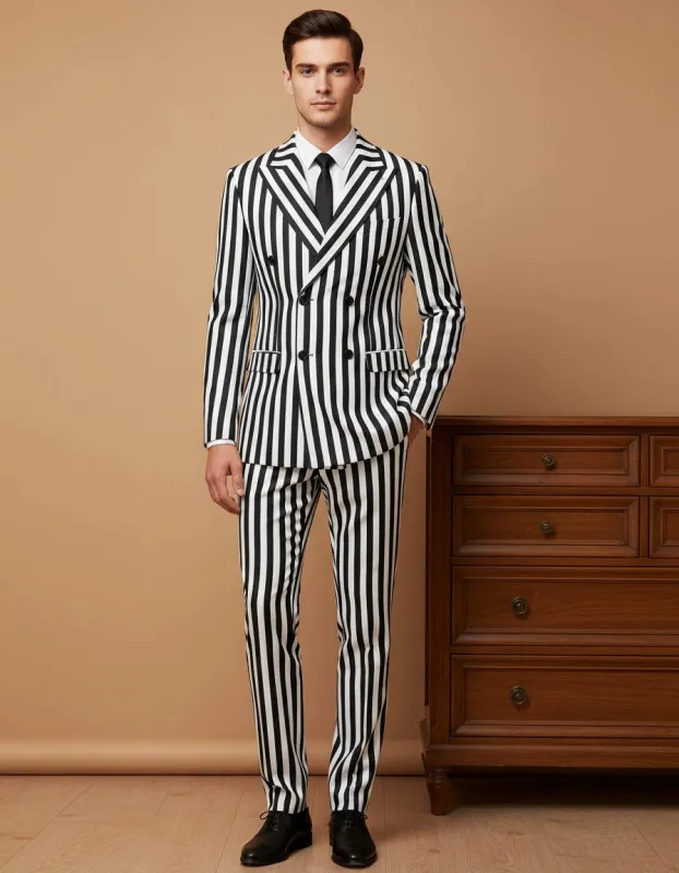 Wide Striped Double-breasted Suit Men 2 piece Suit Set made by ChicSew