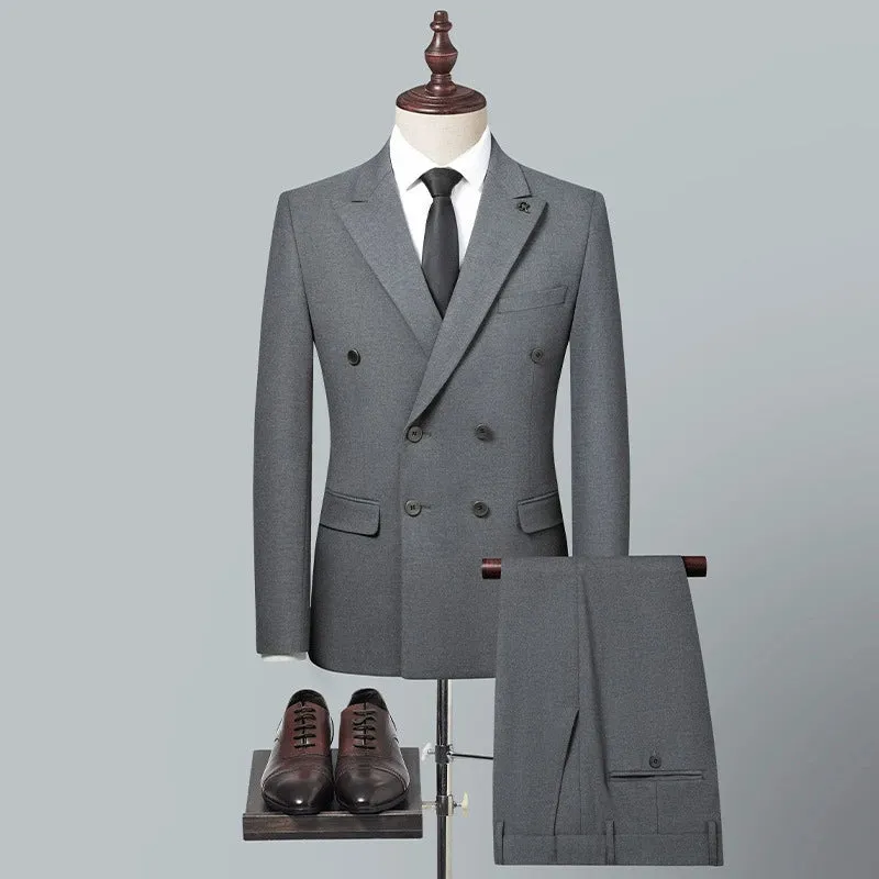 New Men's Grey Double-breasted 2 Piece Suit  for Business Wedding made by ChicSew