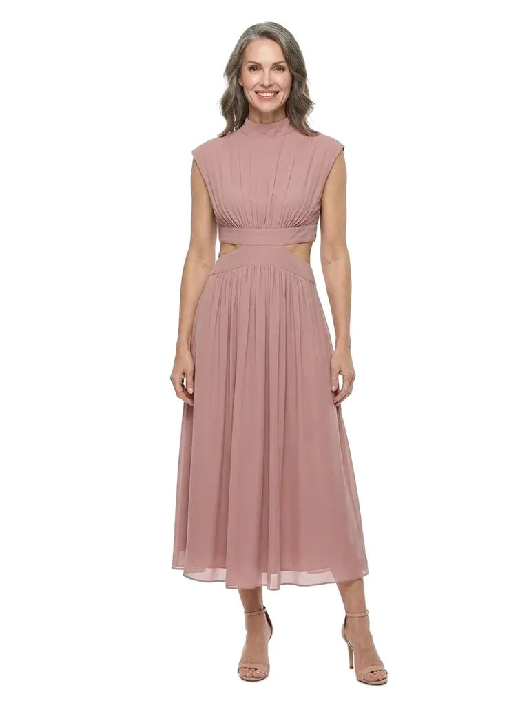ChicSew Fancy High-Neck Sleeveless Tea-Length Chiffon Mother Of The Groom Dress With Cutout sold by ChicSew