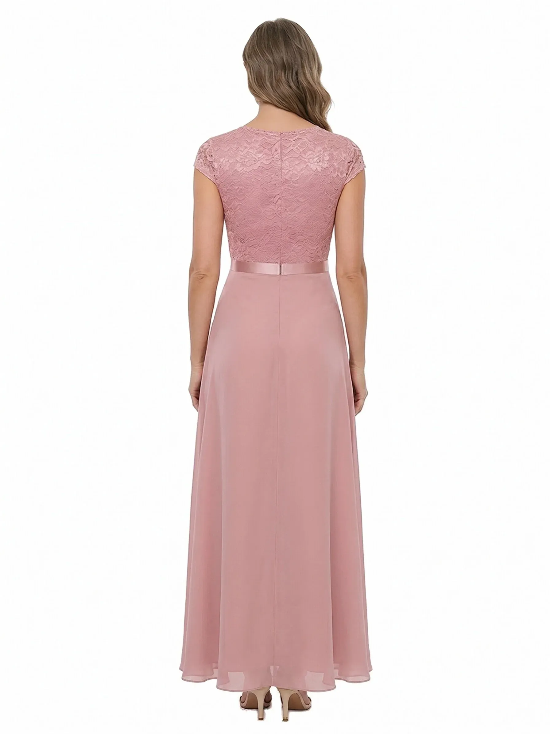 ChicSew Beautiful V-Neck Chiffon Cap Sleeves Lace High-Low Mother Of The Bride Dress With Ruffle sold by ChicSew product image thumbnail 3