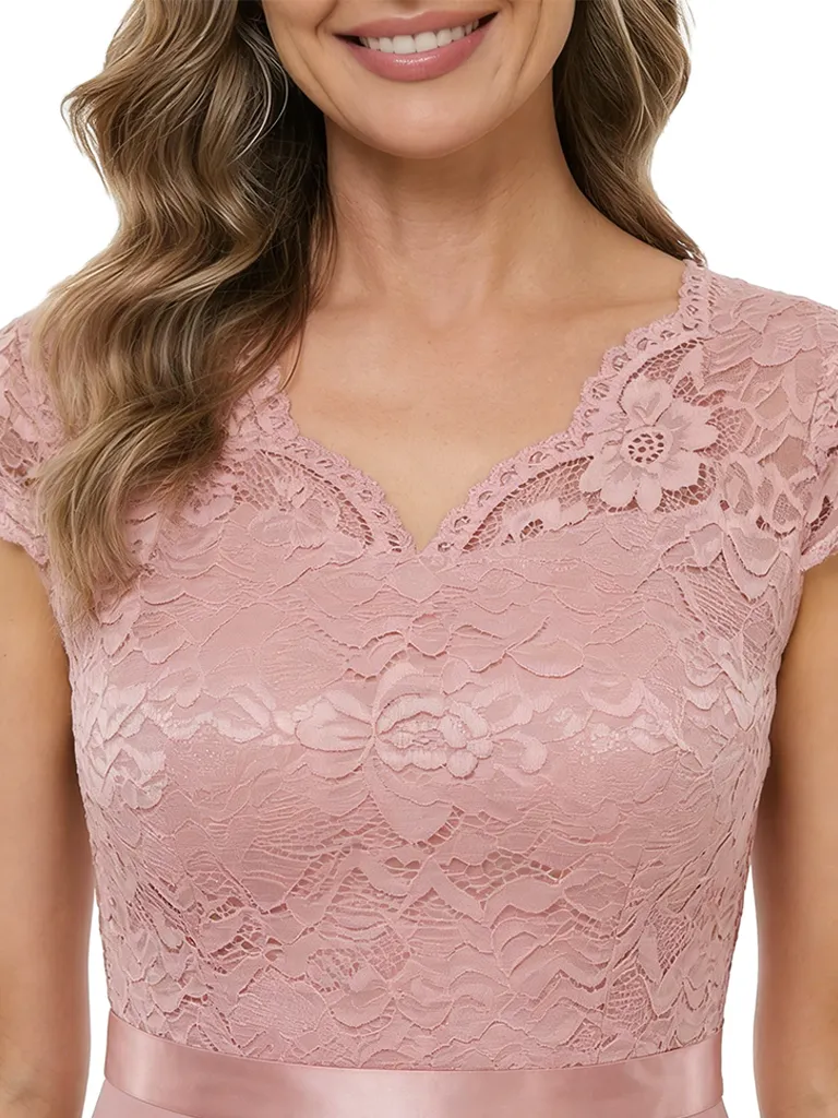 ChicSew Beautiful V-Neck Chiffon Cap Sleeves Lace High-Low Mother Of The Bride Dress With Ruffle sold by ChicSew product image thumbnail 2