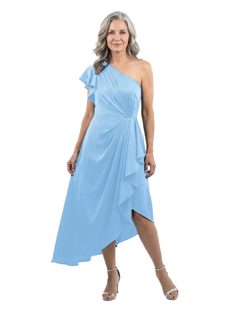 ChicSew One Shoulder Ruffle Sleeve Asymmetrical High Low Length Satin Mother Of The Bride Cocktail Dresses sold by ChicSew product image thumbnail 5