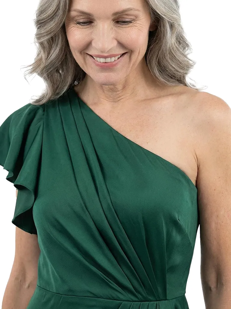 ChicSew One Shoulder Ruffle Sleeve Asymmetrical High Low Length Satin Mother Of The Bride Cocktail Dresses sold by ChicSew product image thumbnail 2