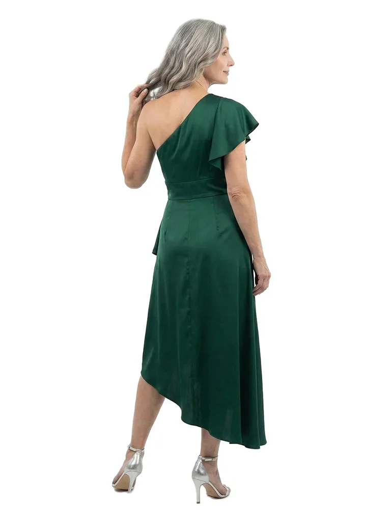 ChicSew One Shoulder Ruffle Sleeve Asymmetrical High Low Length Satin Mother Of The Bride Cocktail Dresses sold by ChicSew product image thumbnail 3