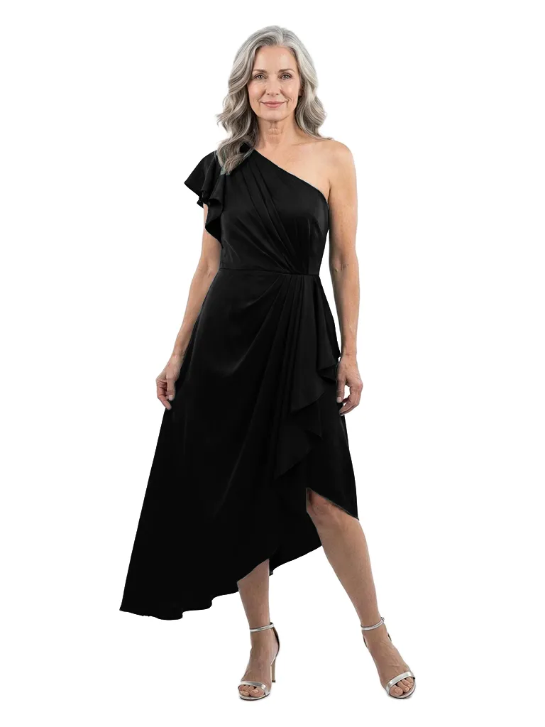 ChicSew One Shoulder Ruffle Sleeve Asymmetrical High Low Length Satin Mother Of The Bride Cocktail Dresses sold by ChicSew product image thumbnail 4