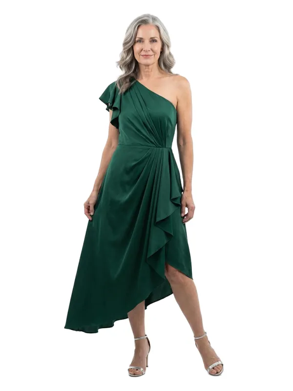 ChicSew One Shoulder Ruffle Sleeve Asymmetrical High Low Length Satin Mother Of The Bride Cocktail Dresses made by ChicSew