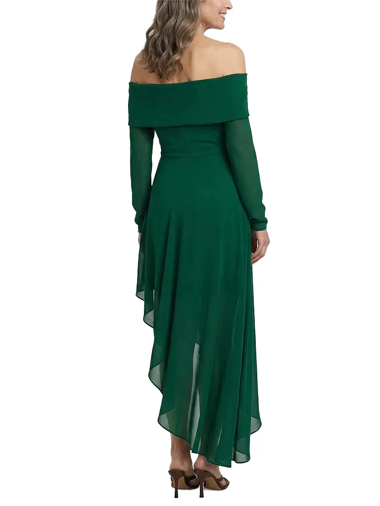 ChicSew Off The Shoulder Long Sleeve Asymmetrical High Low Hem Chiffon Formal Evening Party Dresses sold by ChicSew product image thumbnail 3