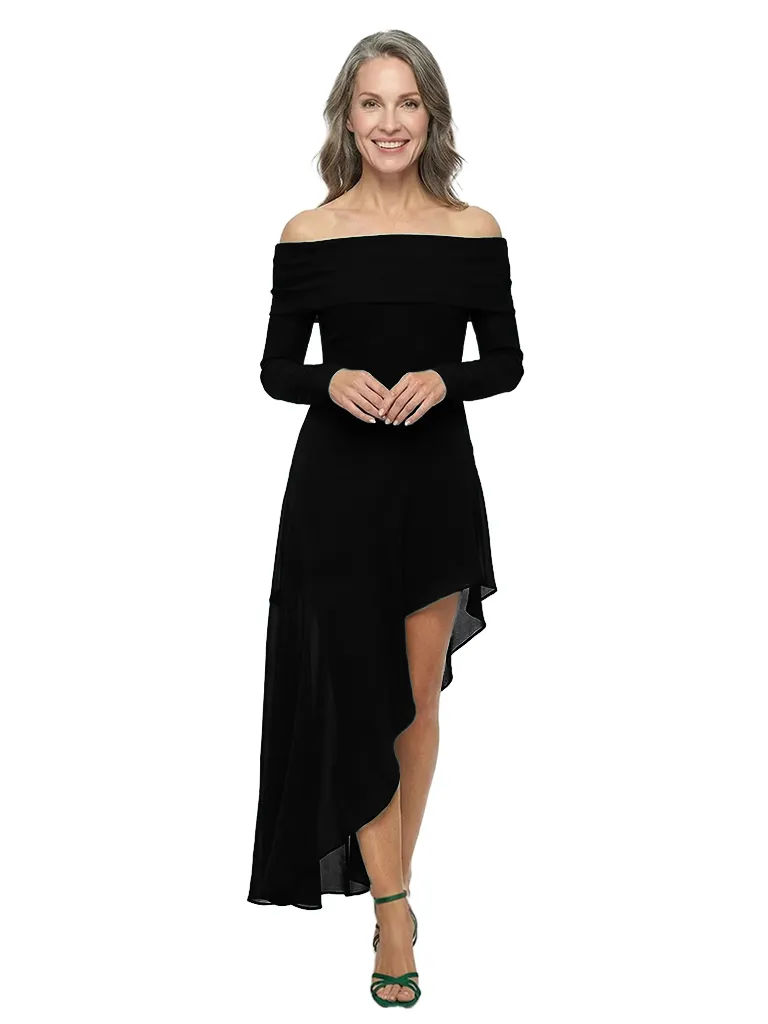 ChicSew Off The Shoulder Long Sleeve Asymmetrical High Low Hem Chiffon Formal Evening Party Dresses sold by ChicSew product image thumbnail 4