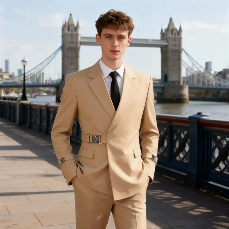 Elegant men's plus-size collar suit 2 piece Single Row Suit made by ChicSew