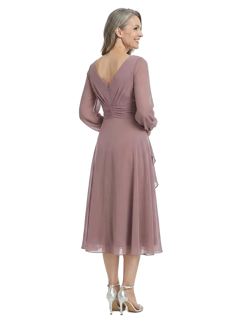 ChicSew Pretty Long Sleeves V-Neck Tea-Length Chiffon Ruffle A-Line Mother Of The Bride Dresses sold by ChicSew product image thumbnail 3