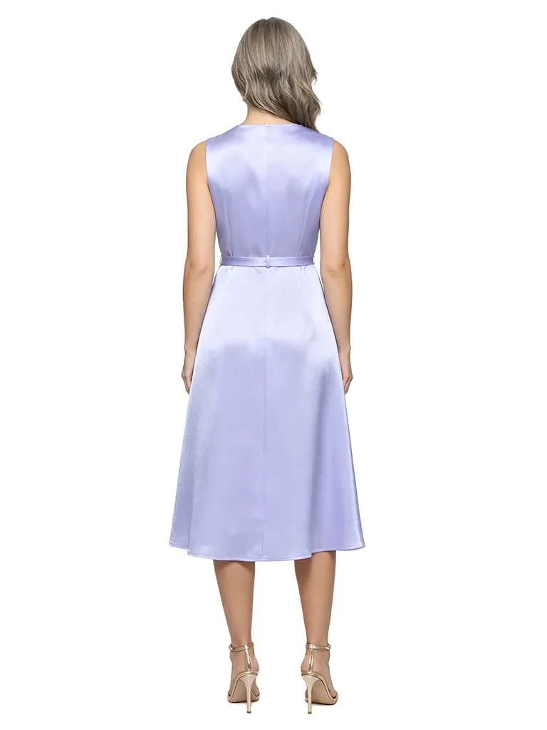 ChicSew Asymmetric Cowl Neck Sleeveless Soft Satin Tea-Length A-Line Mother Of The Bride Dress With Belt sold by ChicSew product image thumbnail 3