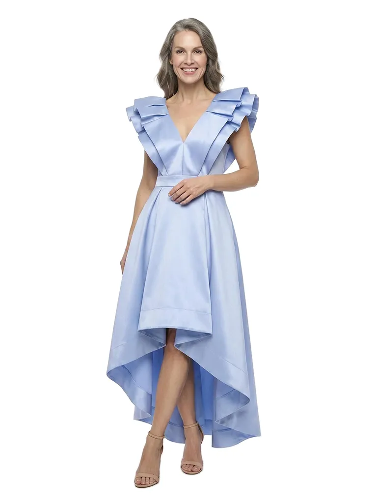 ChicSew Classy V-Neck Soft Satin A-Line Mother Of The Groom Dresses High-Low Maxi Sleeveless Gown sold by ChicSew