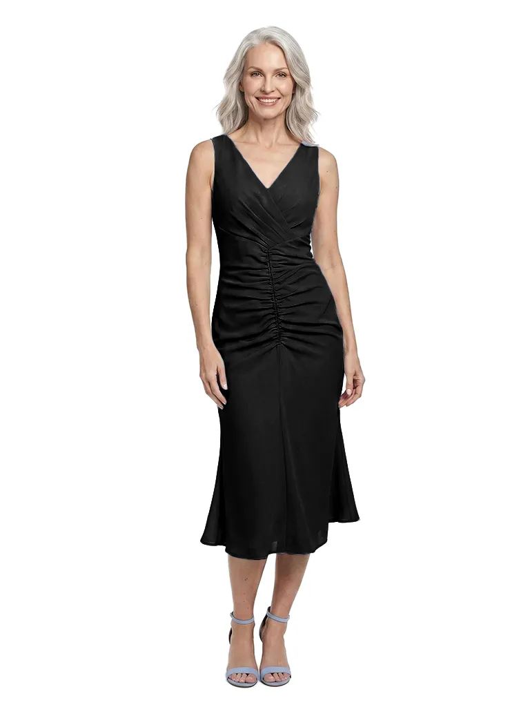ChicSew V-Neck Sleeveless Chiffon Mermaid Tea-Length Mother of the Bride Dress sold by ChicSew product image thumbnail 4