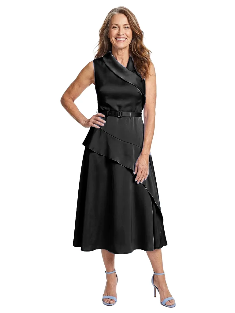ChicSew V-Neck Sleeveless A-Line Soft Satin Tea-Length Mother of the Bride Dresses sold by ChicSew product image thumbnail 4