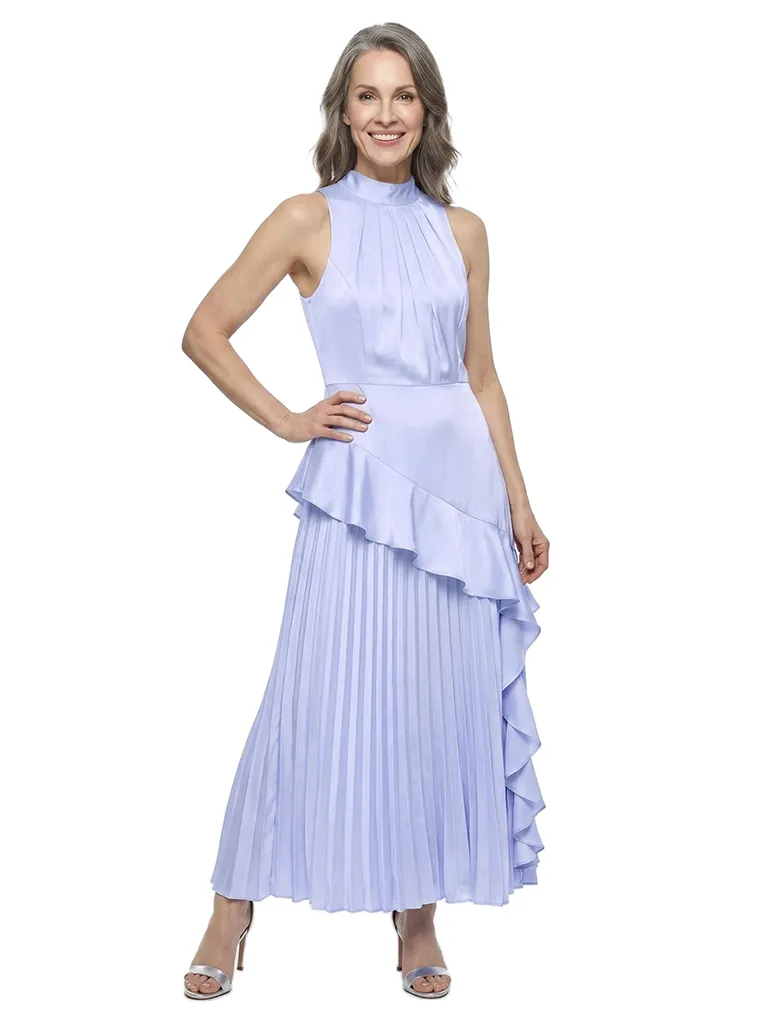 ChicSew High Neck Halter Pleated Satin Ankle Length Mother of the Bride Dress sold by ChicSew