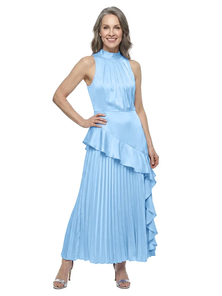 ChicSew High Neck Halter Pleated Satin Ankle Length Mother of the Bride Dress sold by ChicSew product image thumbnail 5