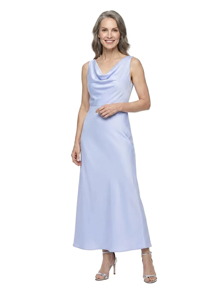 ChicSew Cowl Neck Satin Ankle-Length Sheath Mother of the Bride Dress sold by ChicSew