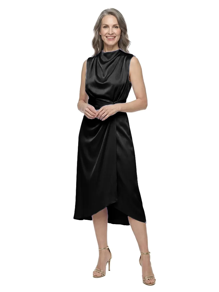 ChicSew High Neck Sleeveless Satin Asymmetrical Wrap Midi Mother of the Bride Dress sold by ChicSew product image thumbnail 4