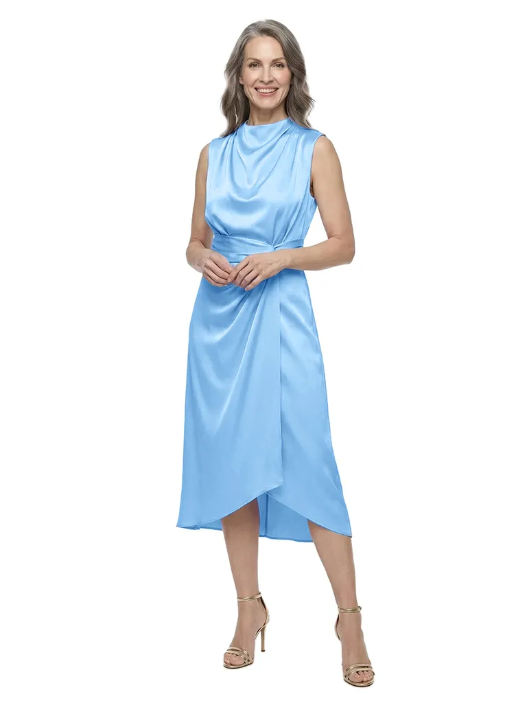 ChicSew High Neck Sleeveless Satin Asymmetrical Wrap Midi Mother of the Bride Dress sold by ChicSew product image thumbnail 5