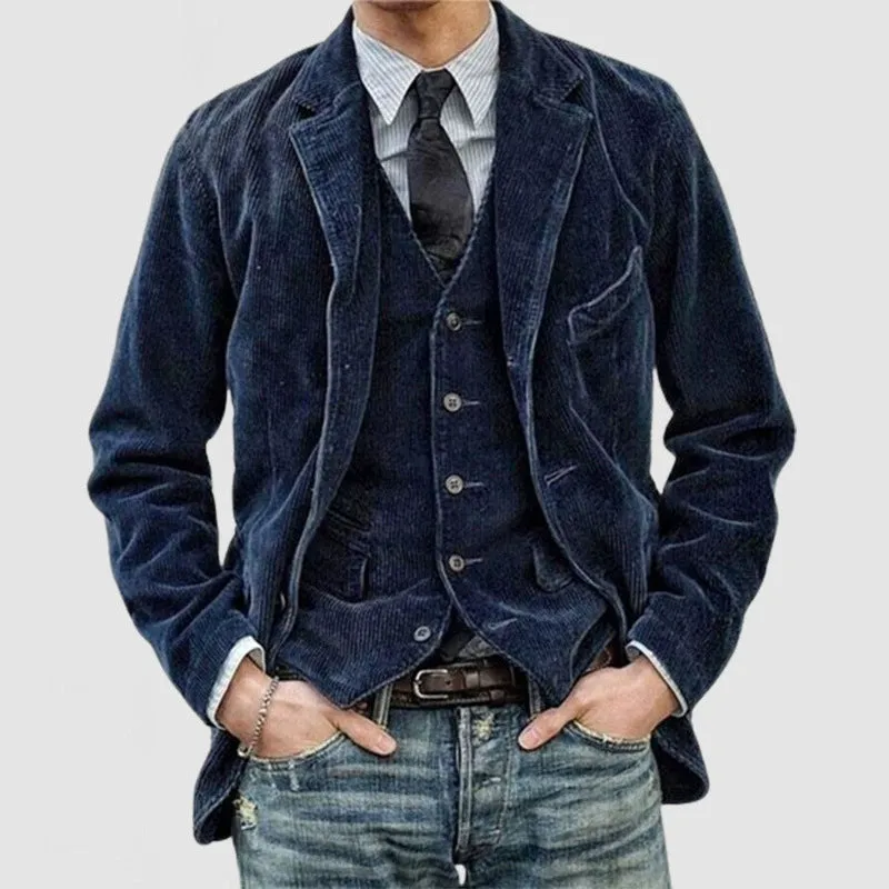 Leisure Corduroy Lapel Long Sleeve Suit Jacket Men 2 piece Suit sold by ChicSew product image thumbnail 2