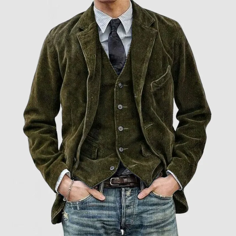Leisure Corduroy Lapel Long Sleeve Suit Jacket Men 2 piece Suit sold by ChicSew