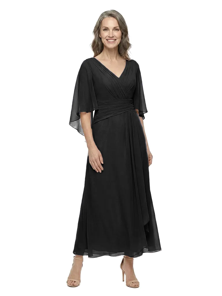 ChicSew Modest Chiffon Flutter Sleeve A-Line V-Neck Mother Of The Groom Gowns With Pleated Waist sold by ChicSew product image thumbnail 4