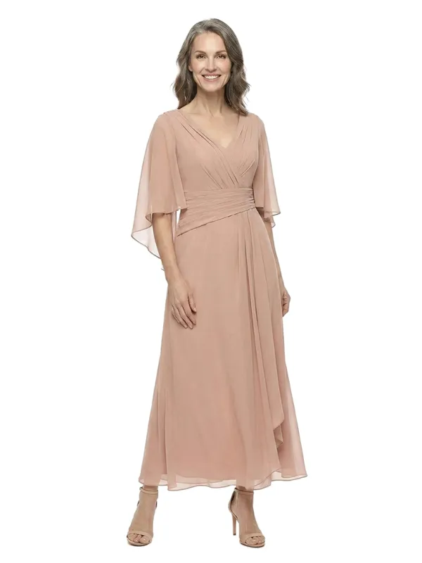 ChicSew Modest Chiffon Flutter Sleeve A-Line V-Neck Mother Of The Groom Gowns With Pleated Waist made by ChicSew