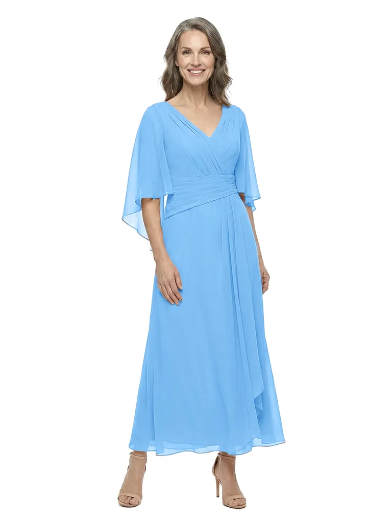 ChicSew Modest Chiffon Flutter Sleeve A-Line V-Neck Mother Of The Groom Gowns With Pleated Waist sold by ChicSew product image thumbnail 5