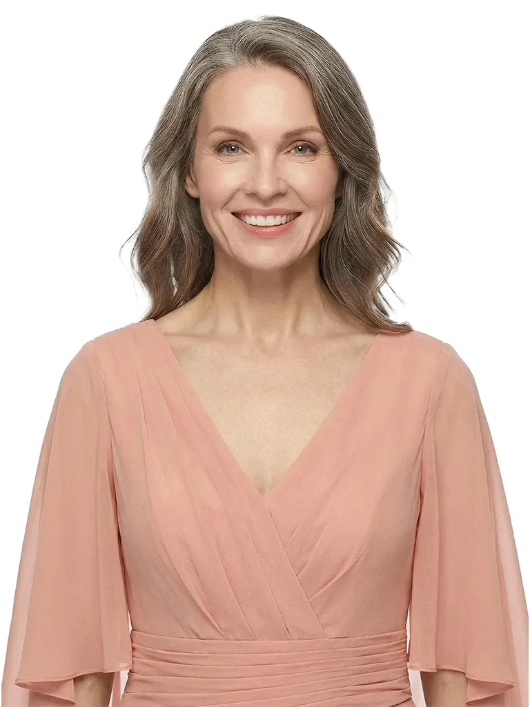 ChicSew Modest Chiffon Flutter Sleeve A-Line V-Neck Mother Of The Groom Gowns With Pleated Waist sold by ChicSew product image thumbnail 2