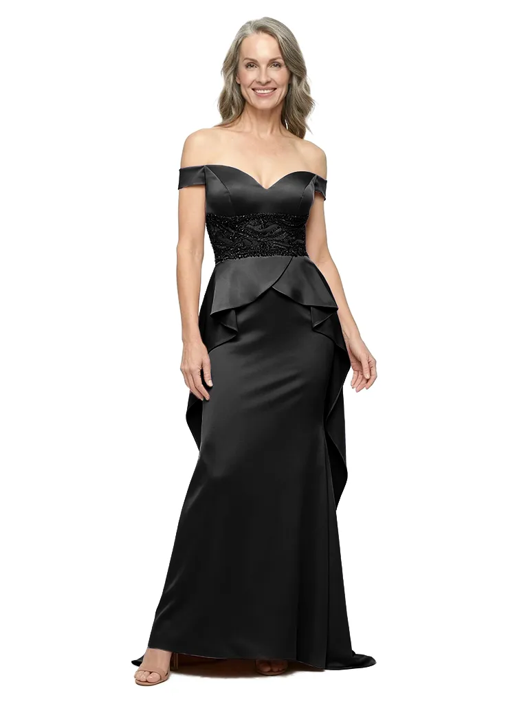 ChicSew Off The Shoulder Sweetheart Beaded Waist Satin Floor-Length Mermaid Mother of the Bride Dress sold by ChicSew product image thumbnail 4