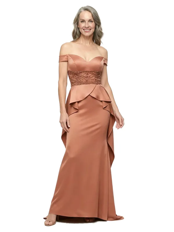 ChicSew Off The Shoulder Sweetheart Beaded Waist Satin Floor-Length Mermaid Mother of the Bride Dress made by ChicSew