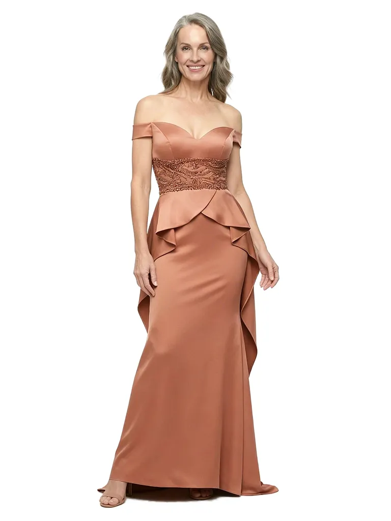 ChicSew Off The Shoulder Sweetheart Beaded Waist Satin Floor-Length Mermaid Mother of the Bride Dress sold by ChicSew