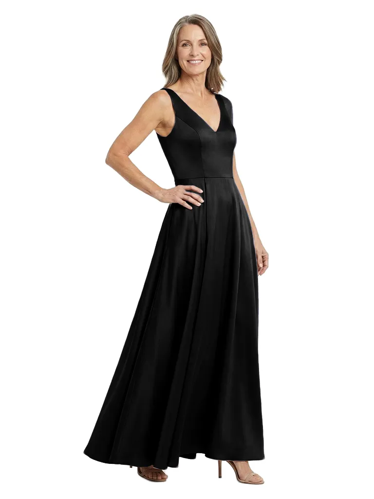 ChicSew Timeless Sleeveless V-Neck Silky Satin Full Length A-Line Mother Of The Bride Dresses sold by ChicSew product image thumbnail 4