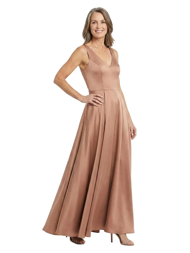 ChicSew Timeless Sleeveless V-Neck Silky Satin Full Length A-Line Mother Of The Bride Dresses sold by ChicSew