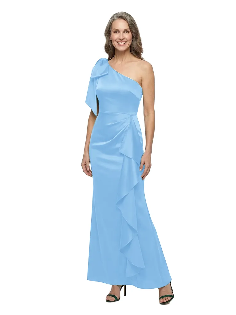 ChicSew One Shoulder Bow Ruffle Detail Satin Ankle Length Mermaid Mother of the Bride Dress sold by ChicSew product image thumbnail 5