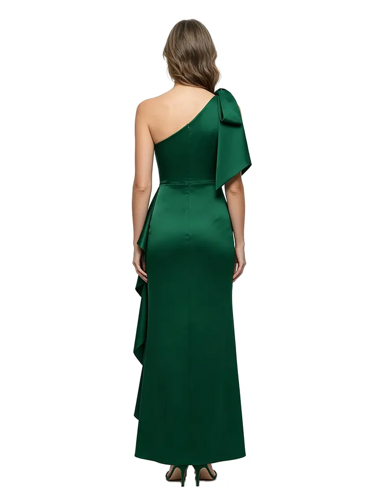ChicSew One Shoulder Bow Ruffle Detail Satin Ankle Length Mermaid Mother of the Bride Dress sold by ChicSew product image thumbnail 3