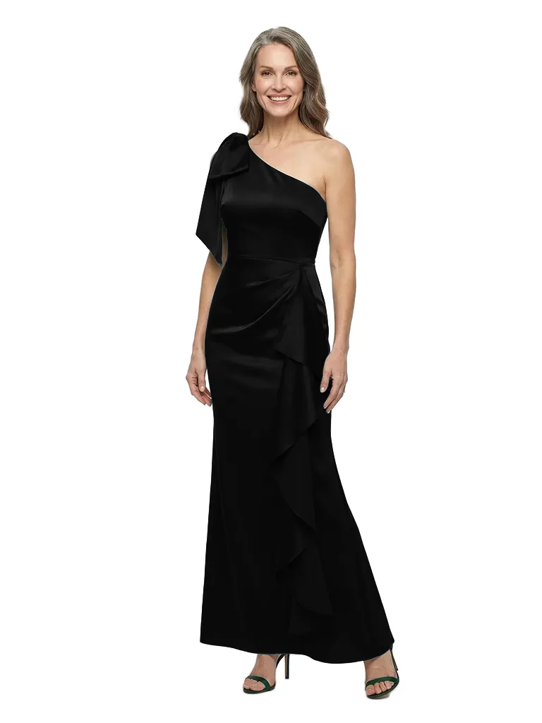 ChicSew One Shoulder Bow Ruffle Detail Satin Ankle Length Mermaid Mother of the Bride Dress sold by ChicSew product image thumbnail 4