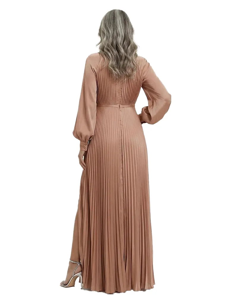 ChicSew Long Sleeve Pleated A-Line Mother Of The Bride Gown Side Slit Satin Evening Dress sold by ChicSew product image thumbnail 3