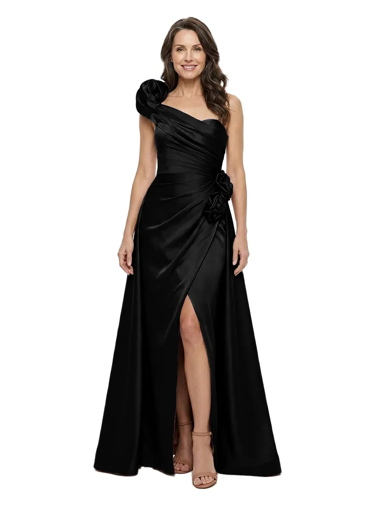ChicSew Unique One Shoulder Silky Satin Mother Of The Groom Gown Rosette Detail Side Slit sold by ChicSew product image thumbnail 4