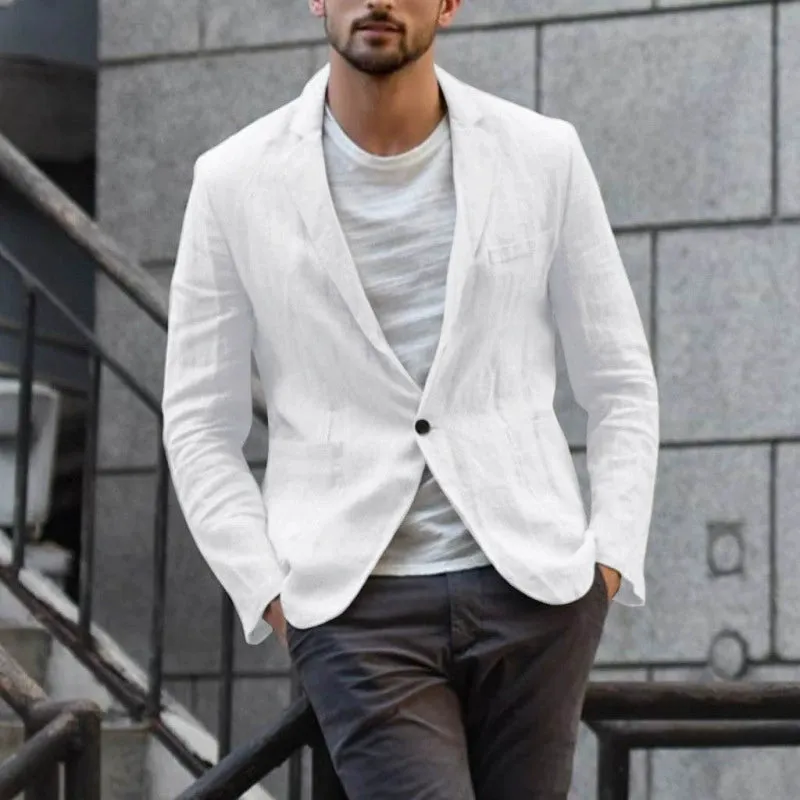 Leisure Men's Long Sleeve Lapel Pocket Business Single Coat made by ChicSew
