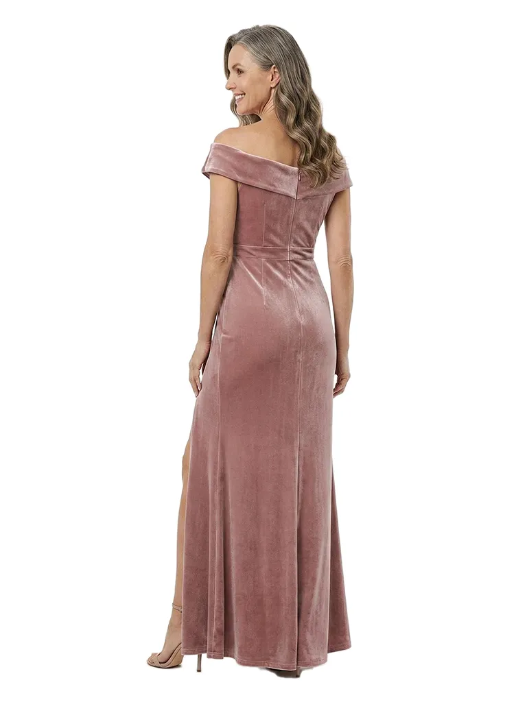 Chicsew Sophisticated Off Shoulder Ruched Side Slit Velvet Floor-Length Mother Of The Groom Dress sold by ChicSew product image thumbnail 3