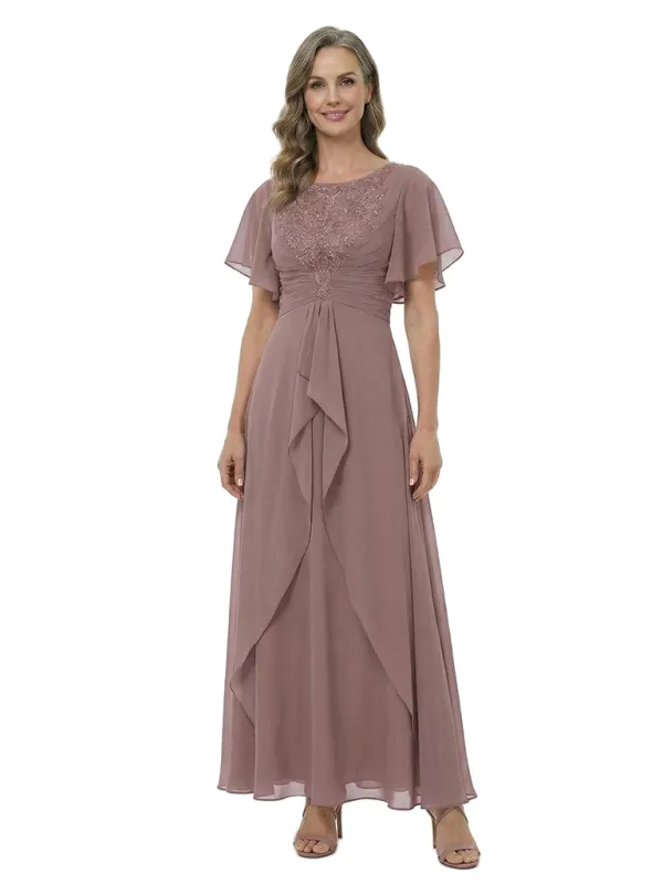 ChicSew Beautiful Flutter Sleeve A-Line Chiffon Mother Of The Groom Gowns With Ruffle made by ChicSew