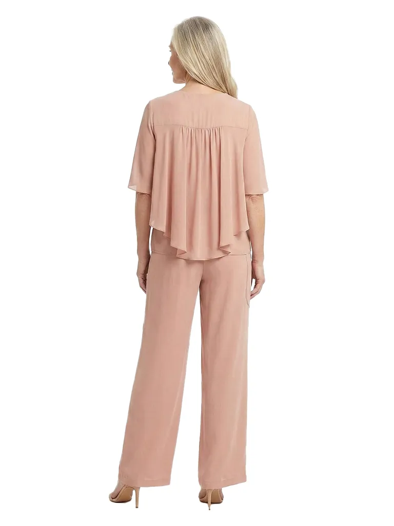 ChicSew Unique V-Neck Mother Of The Bride Pant Suits With Chiffon Short Sleeves Set sold by ChicSew product image thumbnail 3