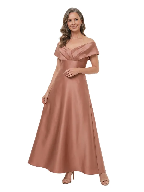 ChicSew Fancy Off Shoulder V-Neck Ruched A-Line Satin Mermaid Mother Of The Groom Evening Gowns made by ChicSew