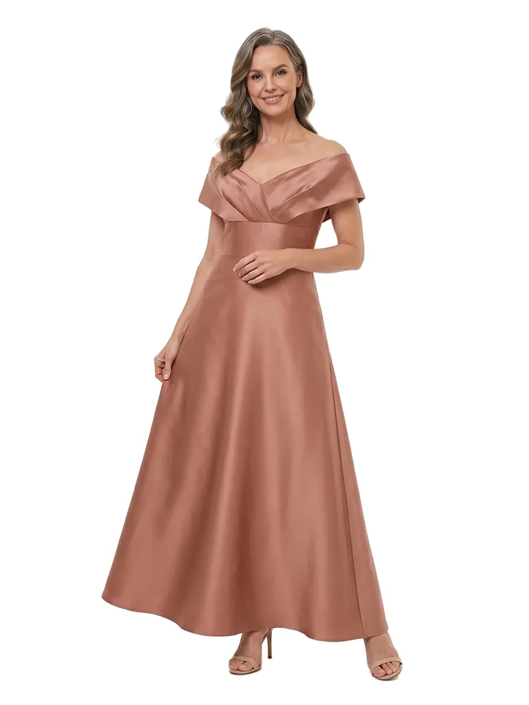 ChicSew Fancy Off Shoulder V-Neck Ruched A-Line Satin Mermaid Mother Of The Groom Evening Gowns sold by ChicSew