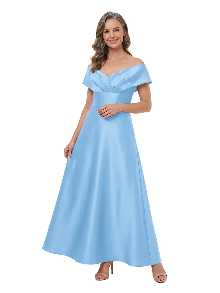 ChicSew Fancy Off Shoulder V-Neck Ruched A-Line Satin Mermaid Mother Of The Groom Evening Gowns sold by ChicSew product image thumbnail 5