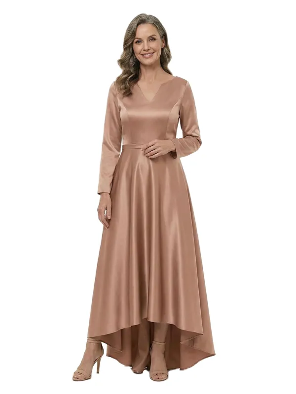 ChicSew V-Neck Long Sleeves A-Line Satin Mermaid Mother Of The Groom Evening Gowns made by ChicSew