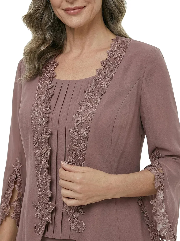 ChicSew Modern Chiffon Mother Of The Bride Pant Suits With Lace Trimmed Bell Sleeves sold by ChicSew product image thumbnail 2